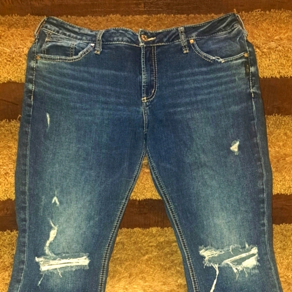 BOYFRIEND Silver Jeans Blue Distressed Denim 34 X 27